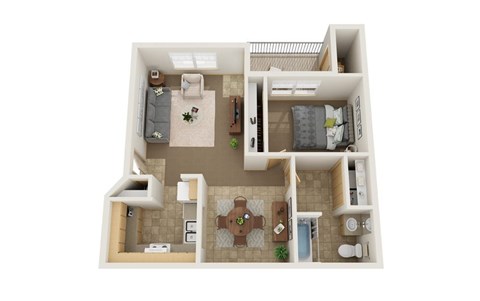 Floor plan for 1 bed, 1 bath, 767 sqft